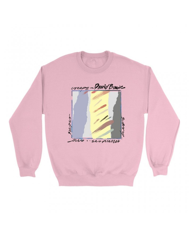 David Bowie Bright Colored Sweatshirt | Neutral Tone Scary Monsters Album Design Sweatshirt $12.23 Sweatshirts