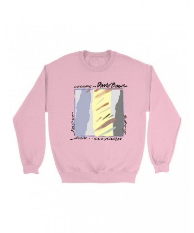 David Bowie Bright Colored Sweatshirt | Neutral Tone Scary Monsters Album Design Sweatshirt $12.23 Sweatshirts