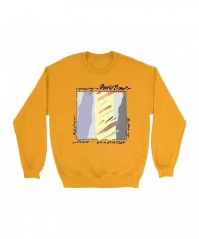 David Bowie Bright Colored Sweatshirt | Neutral Tone Scary Monsters Album Design Sweatshirt $12.23 Sweatshirts