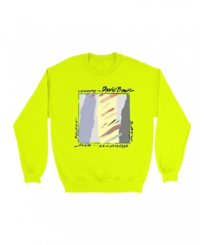 David Bowie Bright Colored Sweatshirt | Neutral Tone Scary Monsters Album Design Sweatshirt $12.23 Sweatshirts