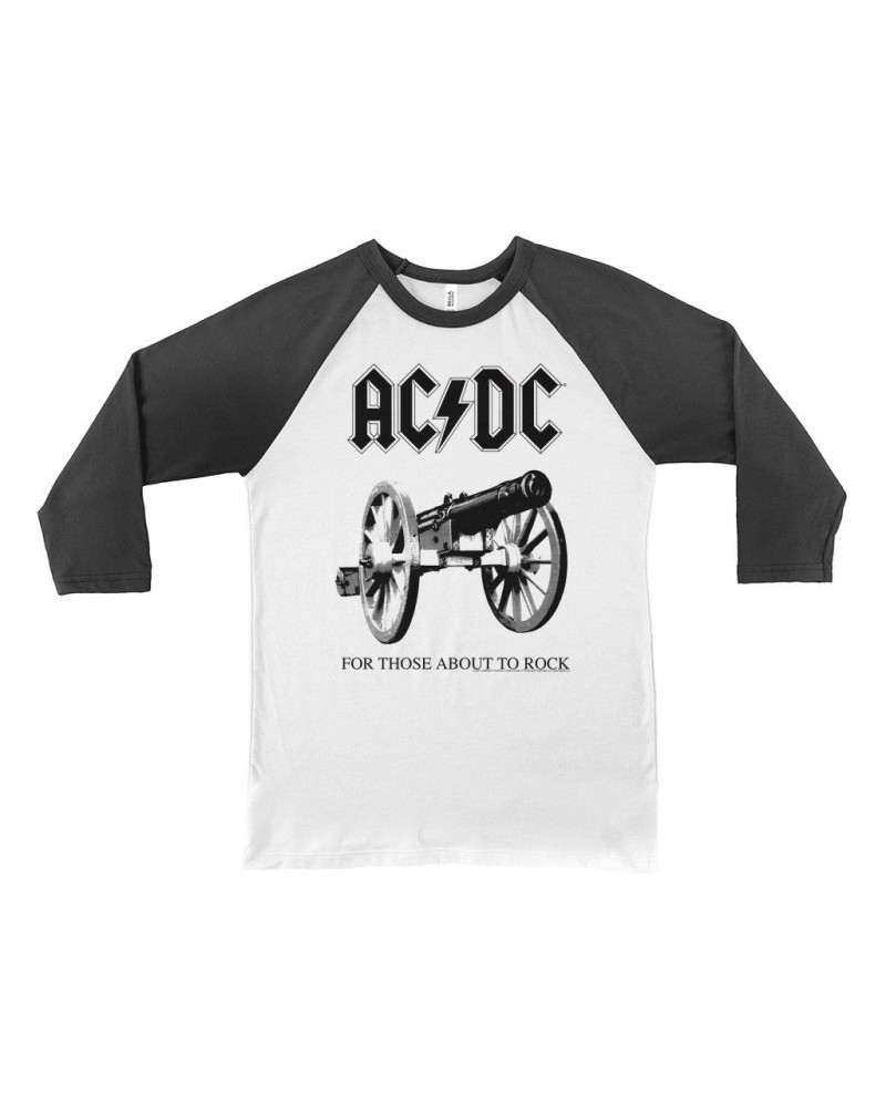 AC/DC 3/4 Sleeve Baseball Tee | For Those About To Rock Cannon Black Image Shirt $10.78 Shirts