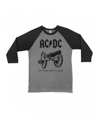 AC/DC 3/4 Sleeve Baseball Tee | For Those About To Rock Cannon Black Image Shirt $10.78 Shirts