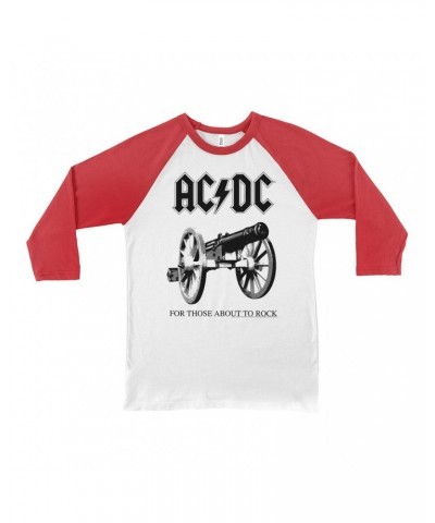 AC/DC 3/4 Sleeve Baseball Tee | For Those About To Rock Cannon Black Image Shirt $10.78 Shirts