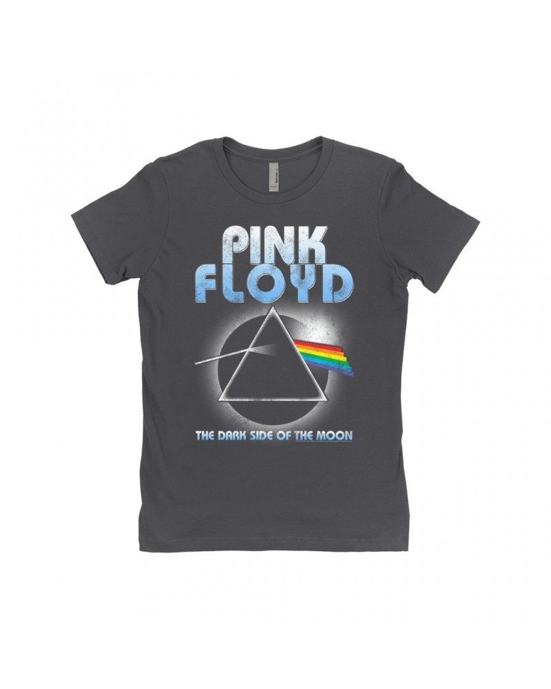 Pink Floyd Ladies' Boyfriend T-Shirt | Blue Retro Dark Side Of The Moon Design Distressed Shirt $10.48 Shirts