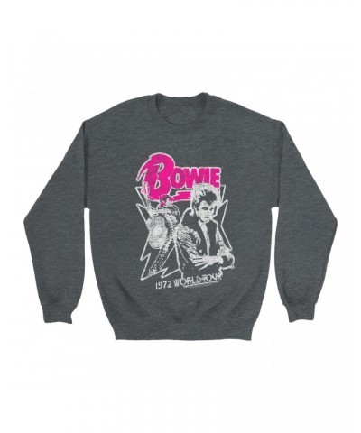 David Bowie Sweatshirt | Pink And Silver 1972 World Tour Distressed Sweatshirt $17.13 Sweatshirts