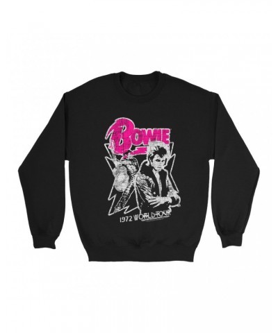 David Bowie Sweatshirt | Pink And Silver 1972 World Tour Distressed Sweatshirt $17.13 Sweatshirts