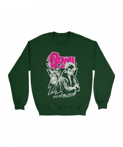 David Bowie Sweatshirt | Pink And Silver 1972 World Tour Distressed Sweatshirt $17.13 Sweatshirts