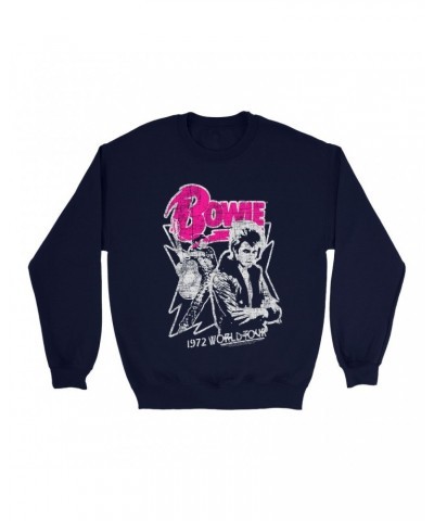 David Bowie Sweatshirt | Pink And Silver 1972 World Tour Distressed Sweatshirt $17.13 Sweatshirts