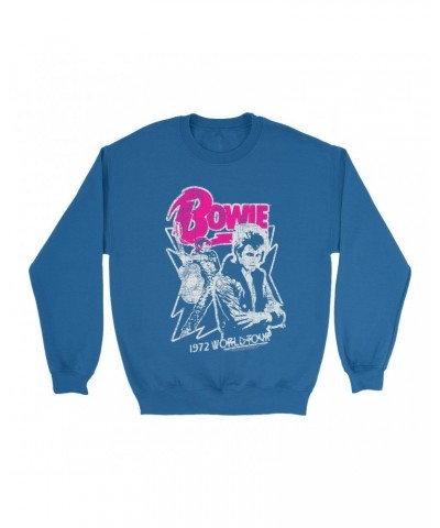 David Bowie Sweatshirt | Pink And Silver 1972 World Tour Distressed Sweatshirt $17.13 Sweatshirts