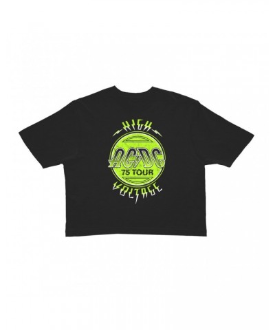 AC/DC Ladies' Crop Tee | Electric Green High Voltage Design Crop T-shirt $11.32 Shirts