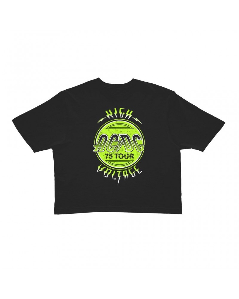 AC/DC Ladies' Crop Tee | Electric Green High Voltage Design Crop T-shirt $11.32 Shirts