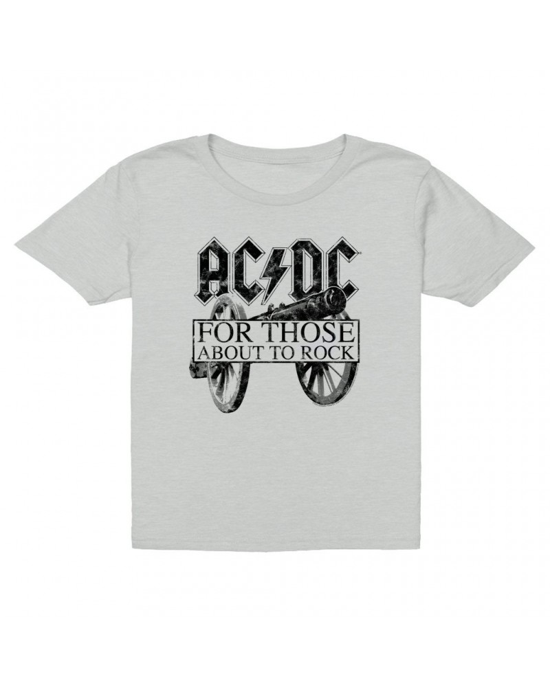 AC/DC Kids T-Shirt | For Those About To Rock Black Cannon Image Distressed Kids T-Shirt $12.23 Kids