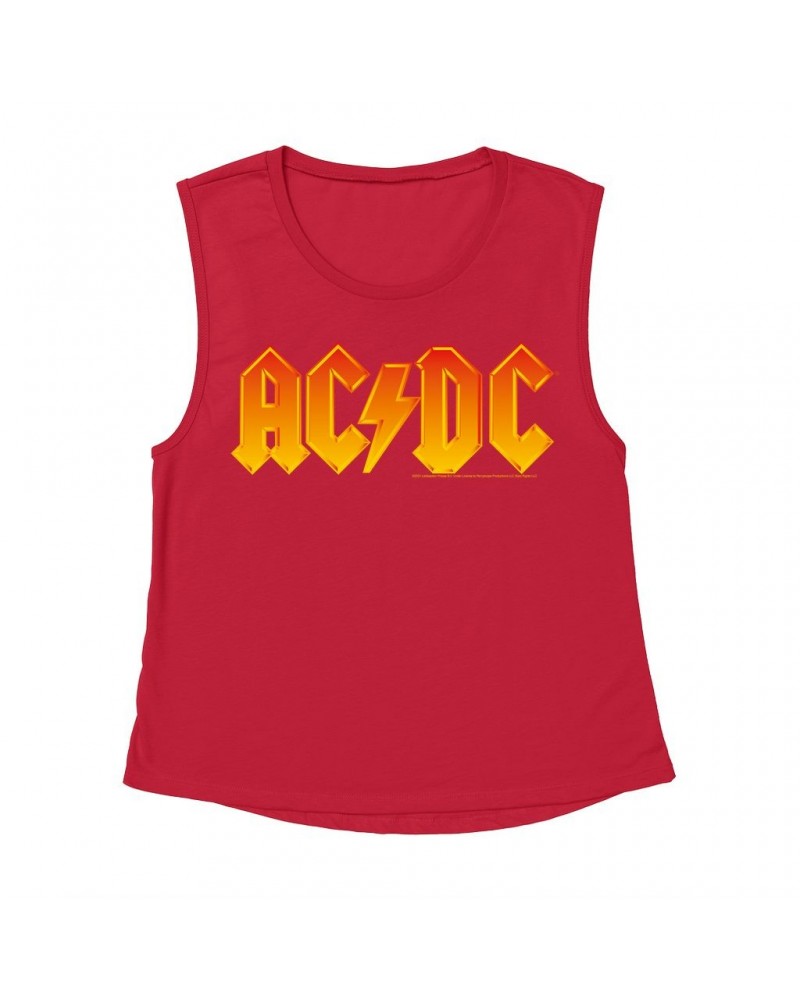 AC/DC Ladies' Muscle Tank Top | Orange Yellow Gradient Logo Shirt $16.48 Shirts