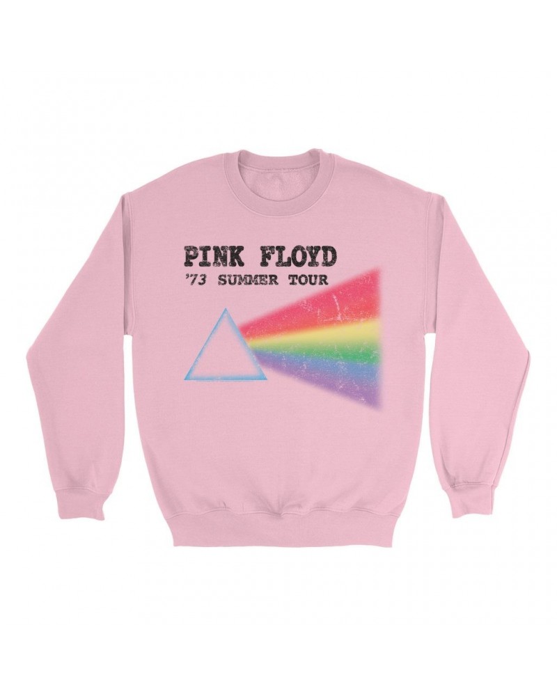 Pink Floyd Bright Colored Sweatshirt | Summer Tour '73 Distressed Sweatshirt $10.83 Sweatshirts