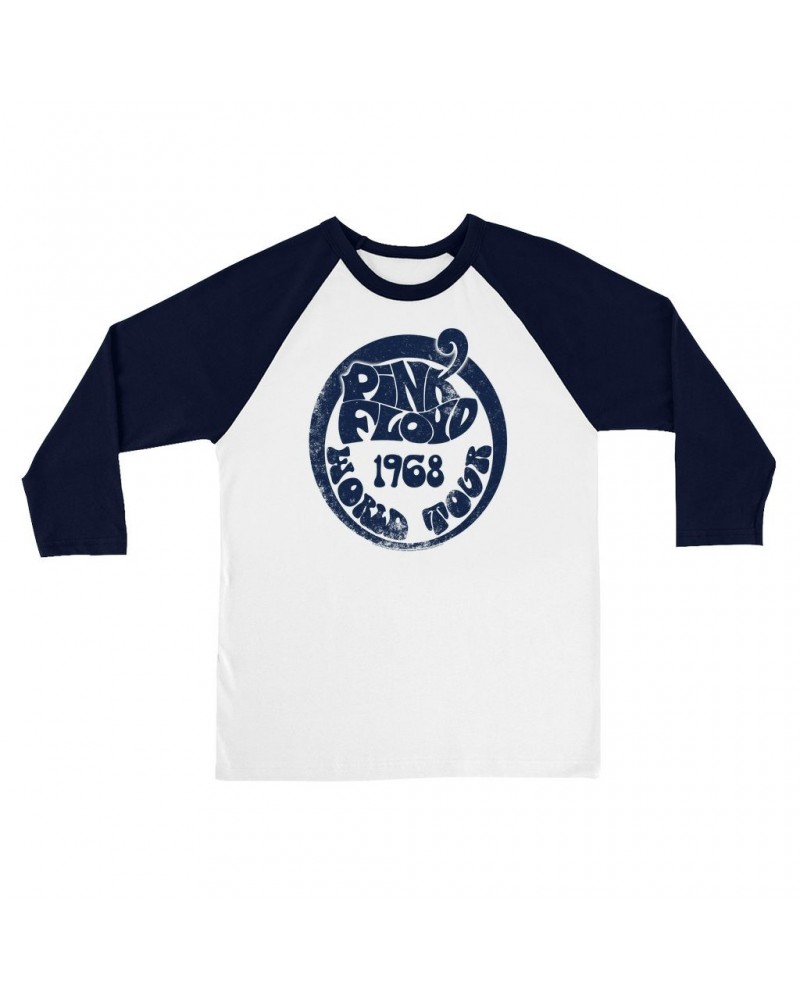 Pink Floyd 3/4 Sleeve Baseball Tee | Groovy 1968 World Tour Design Distressed Shirt $10.78 Shirts