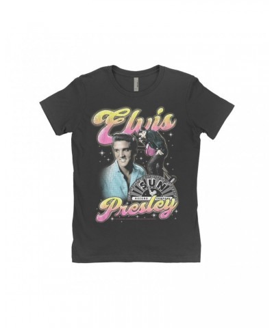 Elvis Presley Sun Records Ladies' Boyfriend T-Shirt | Colorful Pink Yellow Collage Sun Records Shirt $12.48 Shirts