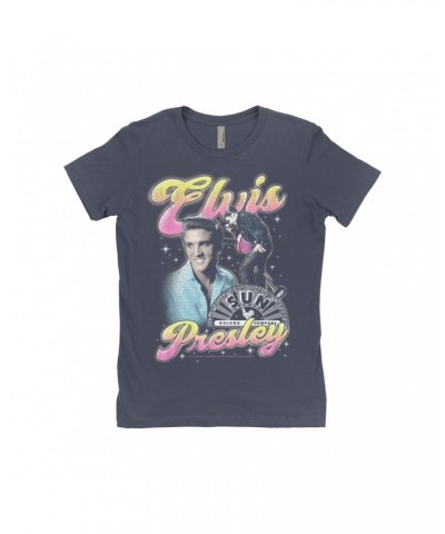 Elvis Presley Sun Records Ladies' Boyfriend T-Shirt | Colorful Pink Yellow Collage Sun Records Shirt $12.48 Shirts