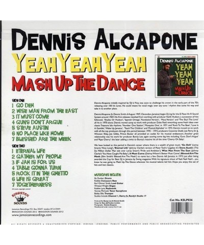 Dennis Alcapone LP - Yeah Yeah Yeah: Mash Up The Dance (180g) (Vinyl) $12.55 Vinyl