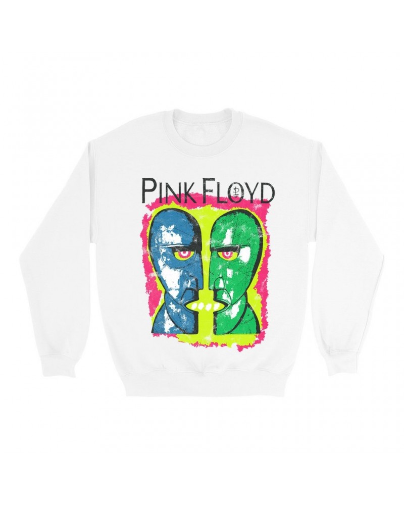 Pink Floyd Sweatshirt | Neon Sketched Metal Heads Distressed Sweatshirt $11.88 Sweatshirts