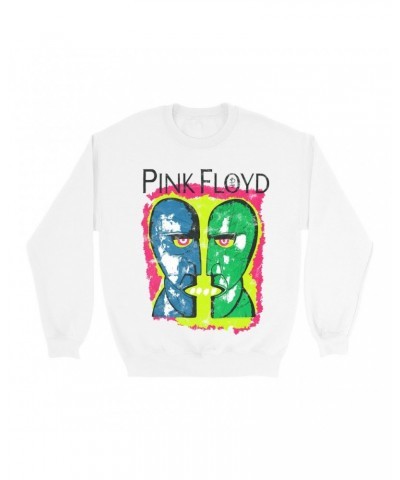 Pink Floyd Sweatshirt | Neon Sketched Metal Heads Distressed Sweatshirt $11.88 Sweatshirts